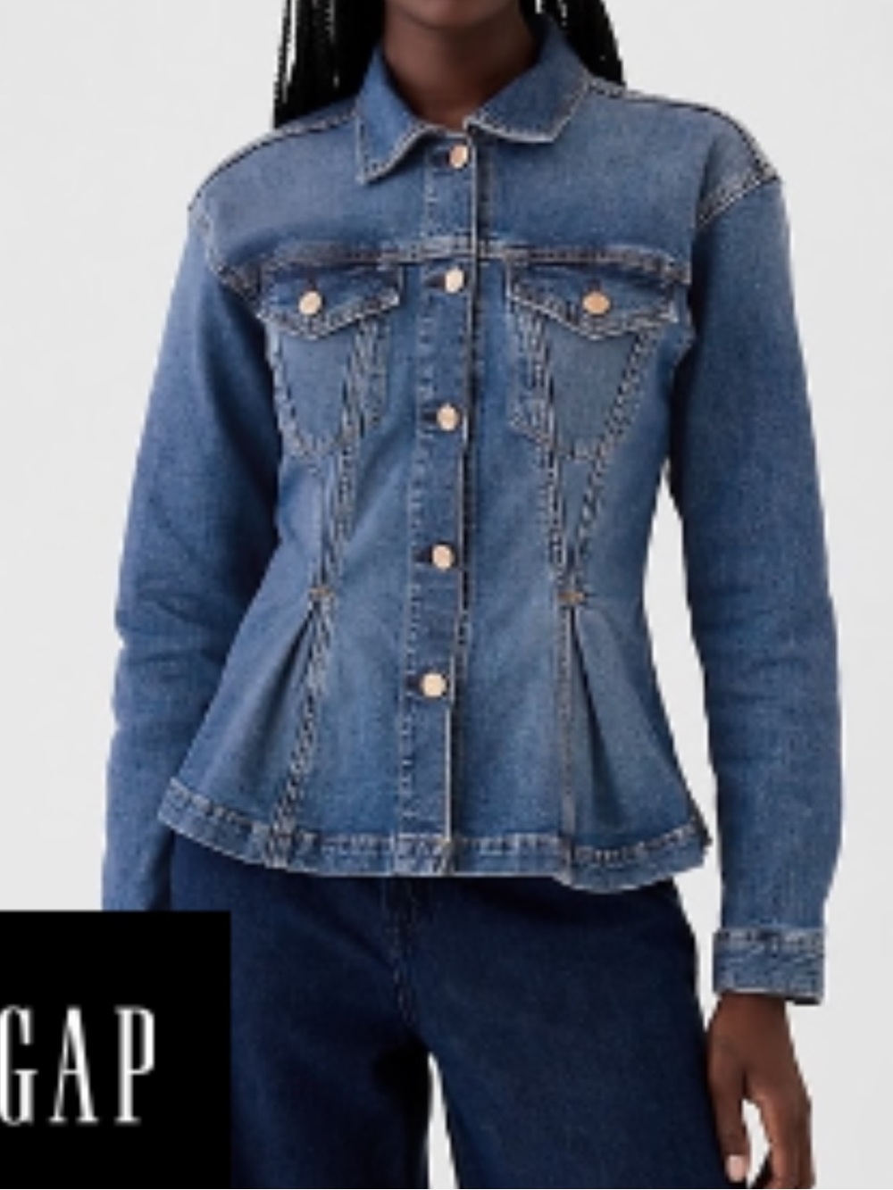 GAP Blue Denim Peplum Jacket with Button Front